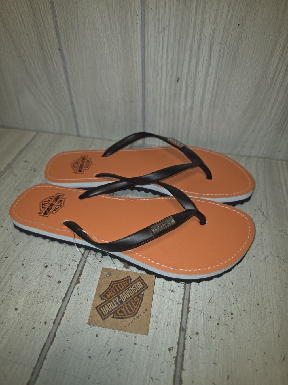 Harley Davidson Thong Flip Flop Sandals Orange & Black Size 7 NWT Summer Biker